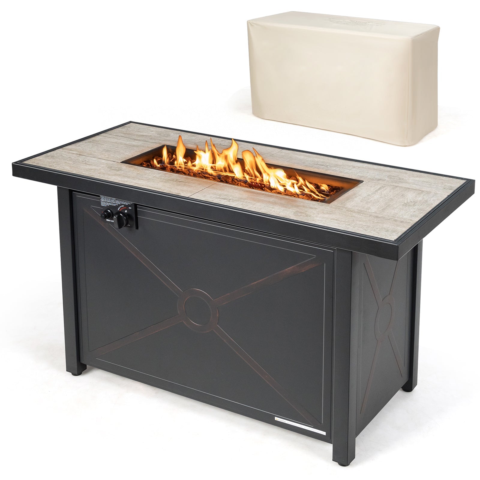 42 Inch 60000 BTU Propane Fire Pit Table with Ceramic Tabletop featuring steel frame and electronic ignition