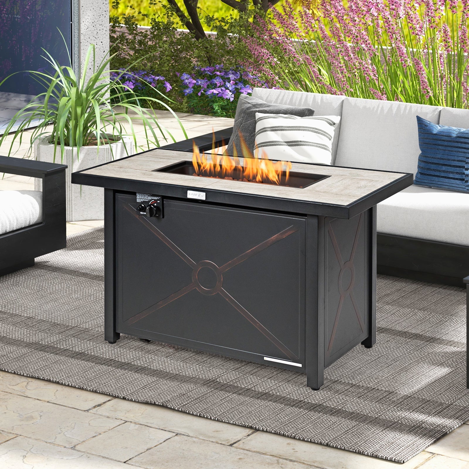42 Inch 60000 BTU Propane Fire Pit Table with Ceramic Tabletop in outdoor patio setting