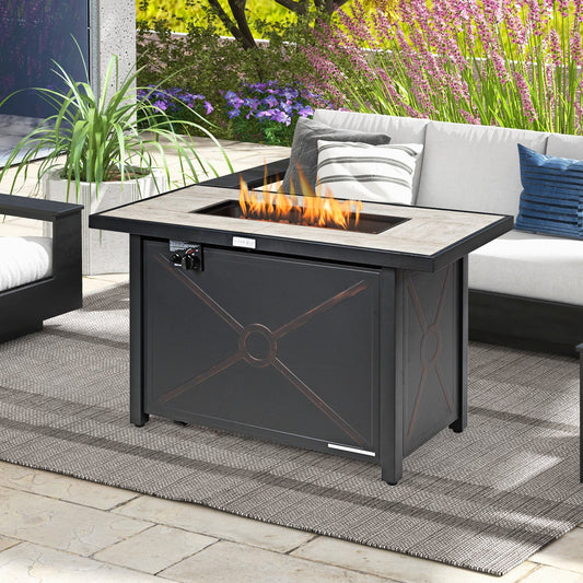 42 Inch 60000 BTU Propane Fire Pit Table with Ceramic Tabletop in outdoor patio setting