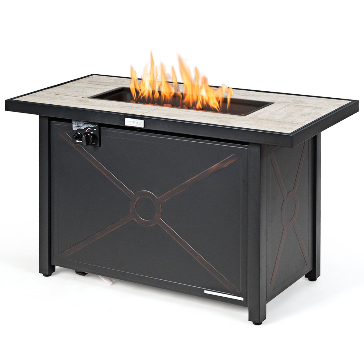 42 Inch 60000 BTU Propane Fire Pit Table with Ceramic Tabletop, featuring a durable steel frame and electronic ignition system.