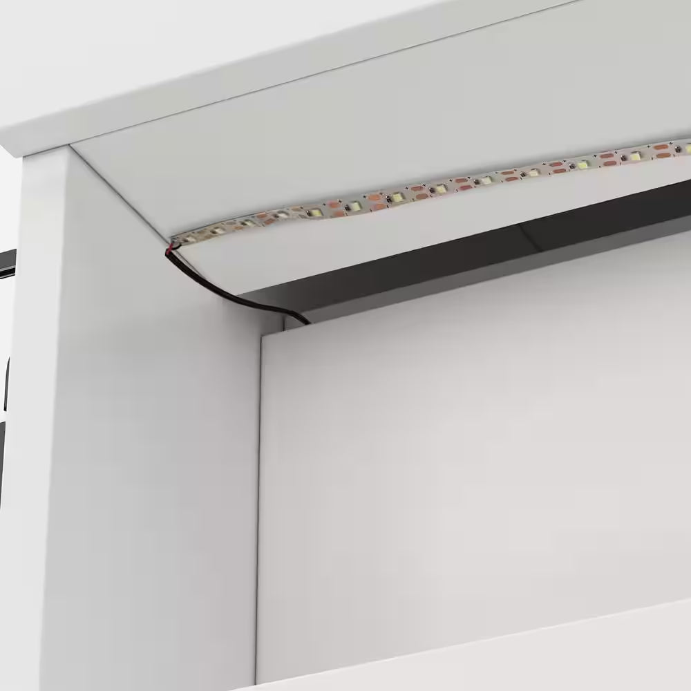 Under shelf cable management for Natural White Corner Computer Desk with Hutch and Storage