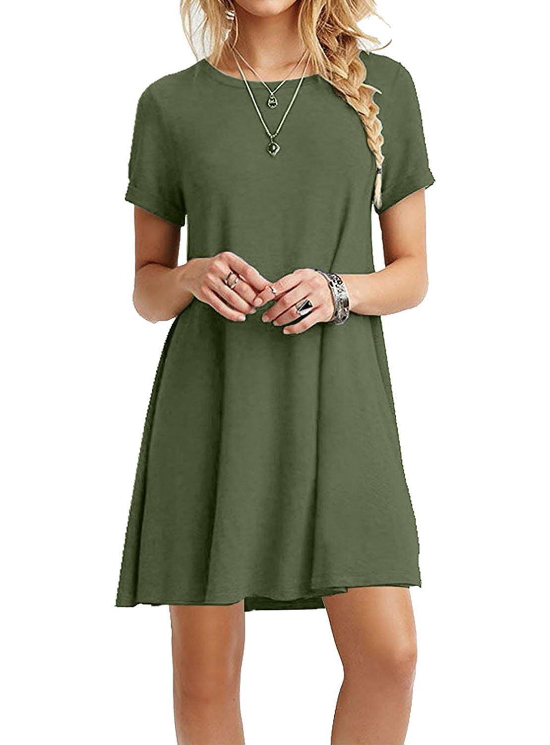 Cowgirl Chic Casual Short Sleeved Dress in green, Comfortable & Stylish Cowgirl Dress with relaxed fit and milk silk fabric