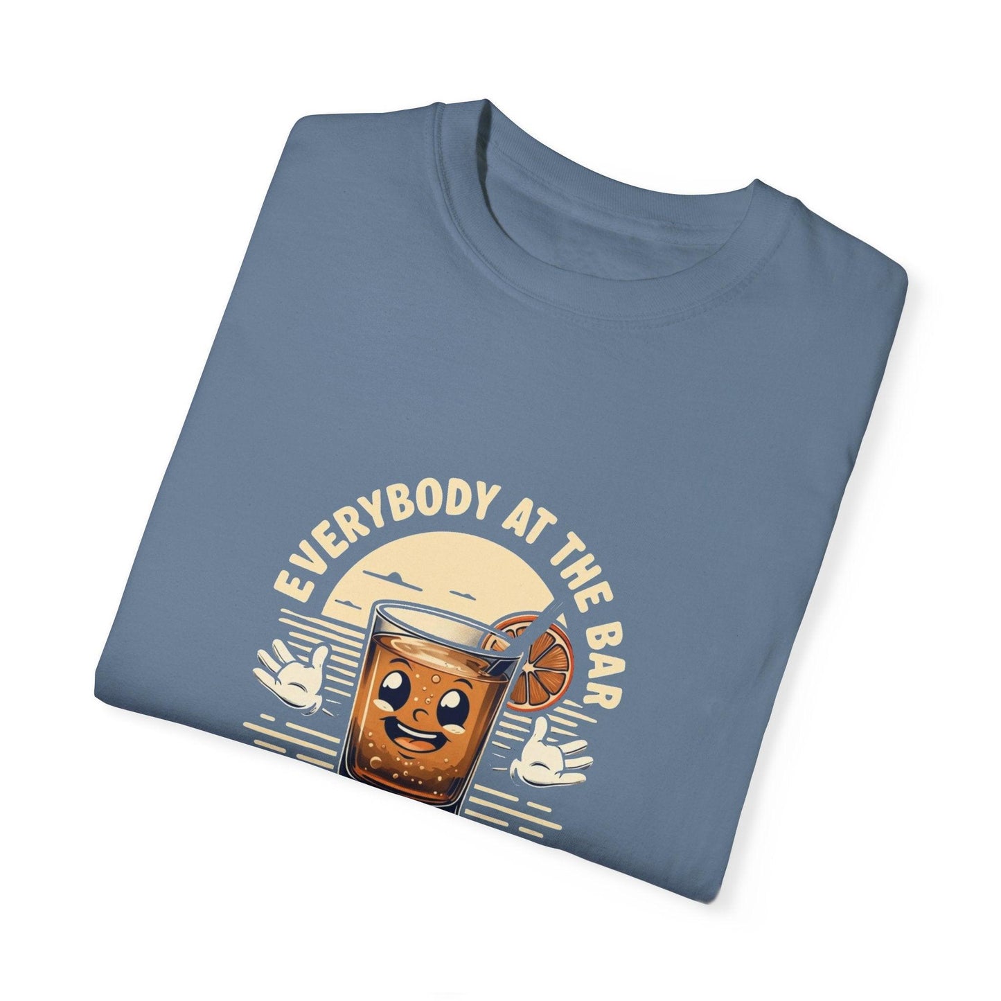 Everybody at the Bar Gettin Tipsy Unisex Garment-Dyed T-Shirt with whiskey glass graphic
