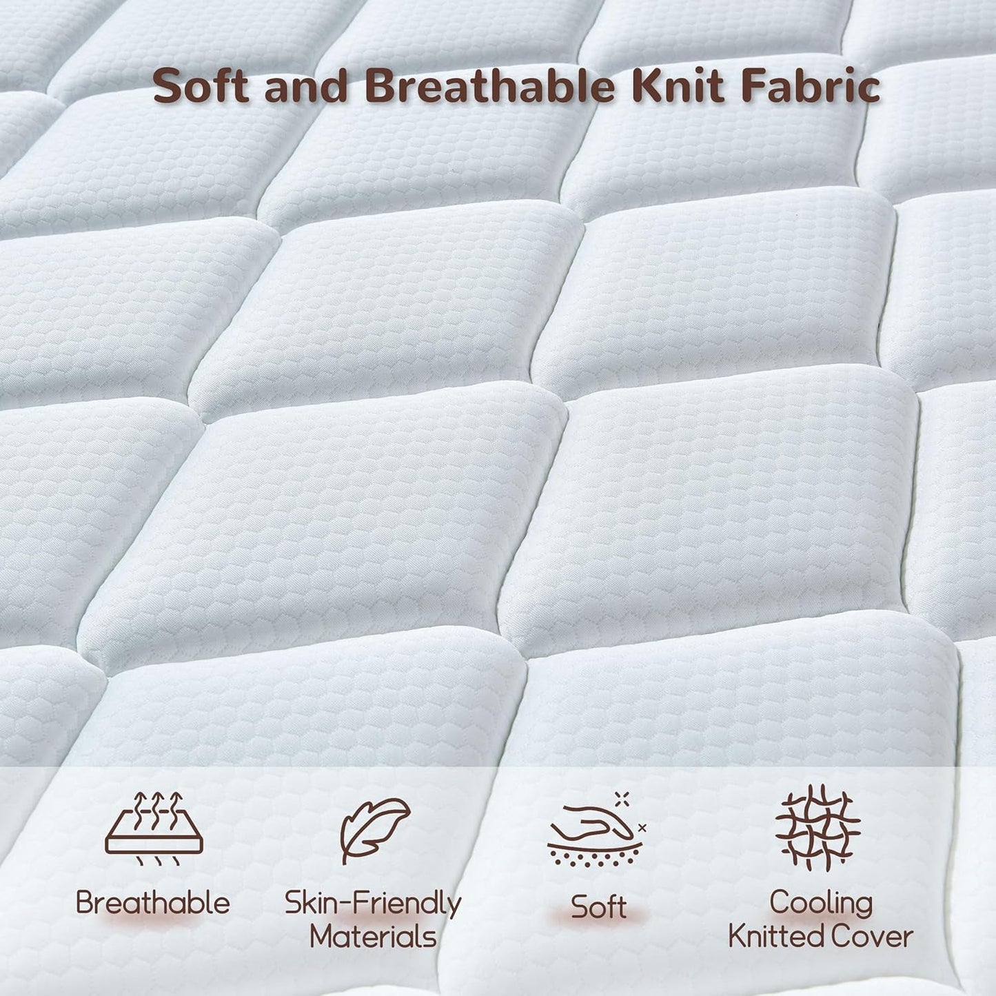 Close-up of King Size Orthopaedics Hybrid Memory Foam Mattress with breathable knit fabric and cooling knitted cover features.
