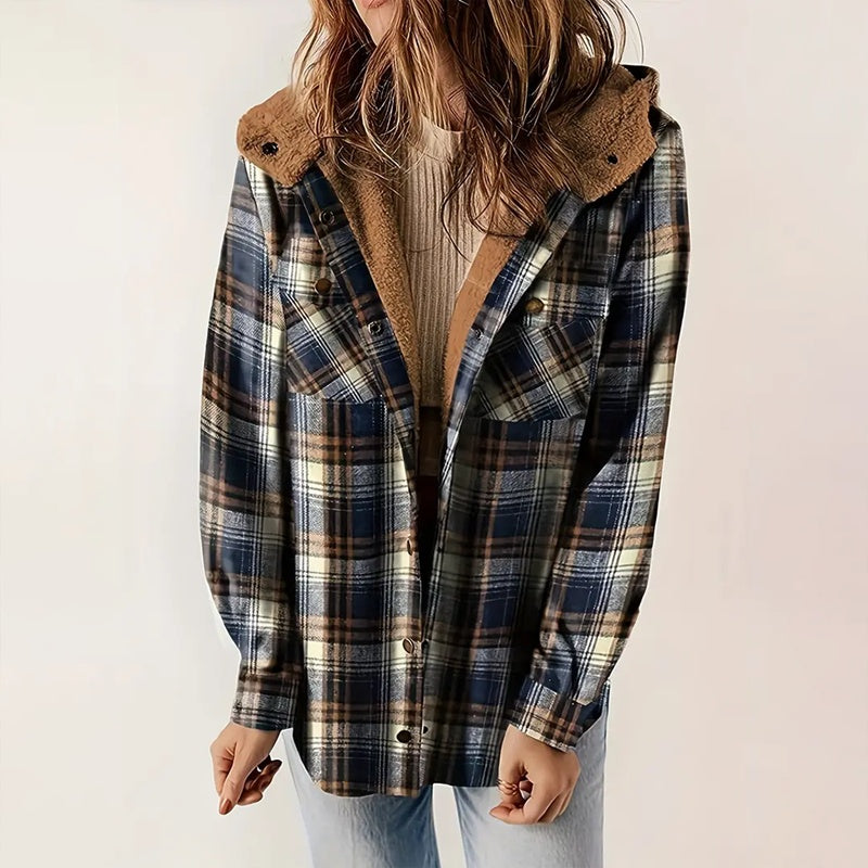 Women's Plaid Button-Up Long Sleeve Jacket