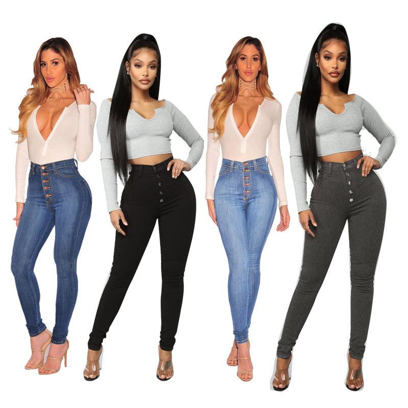Models wearing Cowgirl Chic High Waisted Skinny Jeans - Stylish and Comfortable Denim Jeans for Women in various colors