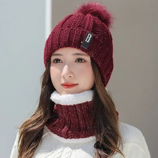 Women’s Winter Beanie Hat & Scarf Set – Warm Knitted Skull Cap Style