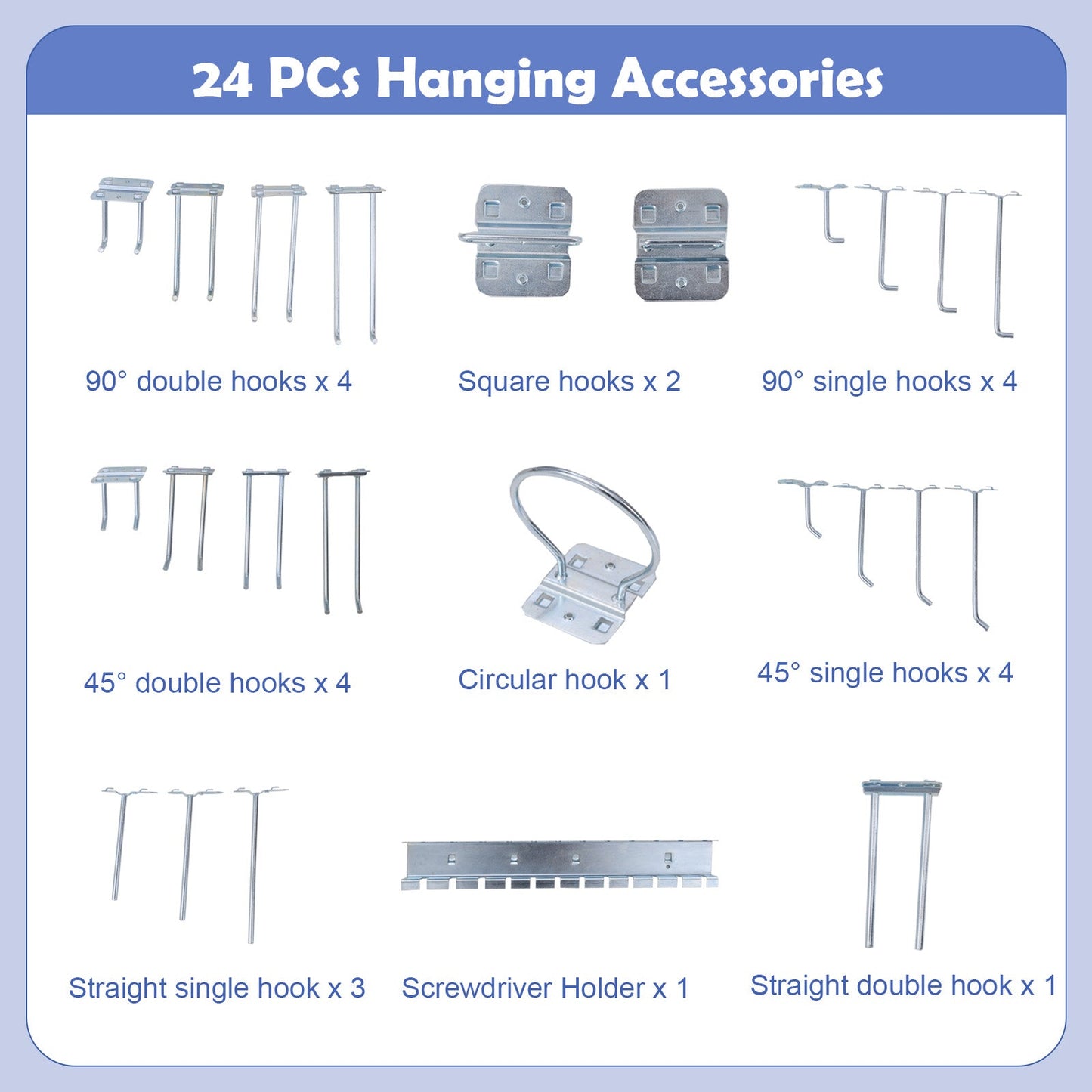 24 PCs hanging accessories for 48 x 24 Inch Workbench Work Table with 3 PCs Pegboard Drawer and Shelves-Black.