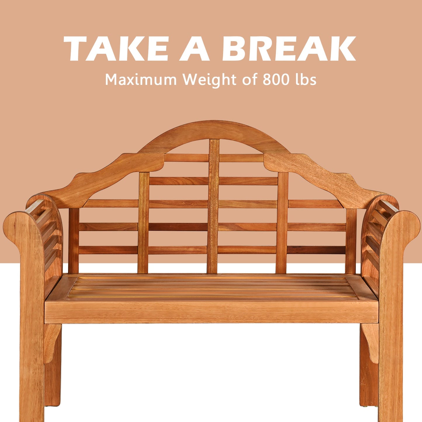 49 Inch Eucalyptus Wood Outdoor Folding Bench with Backrest Armrest for Patio Garden supporting up to 800 lbs