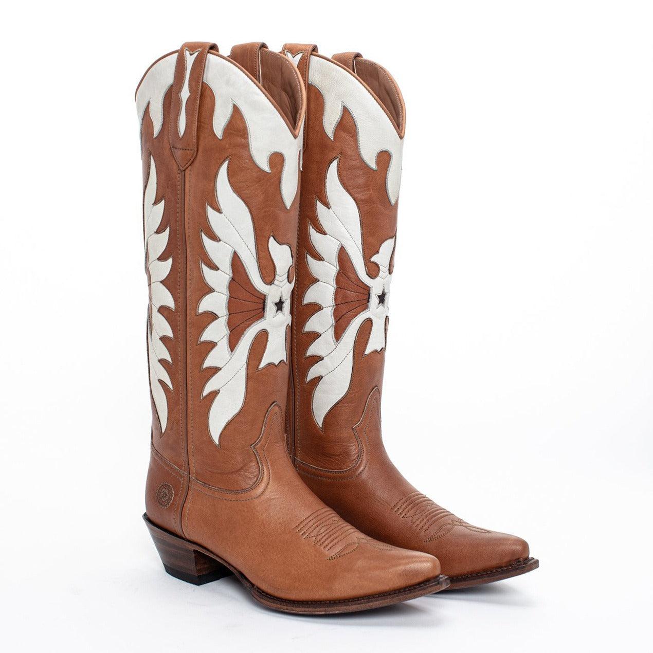 Rising Phoenix Cowgirl Boots - Stylish Cowboy Boots for Trendy Women with phoenix embellishment and mid heel.