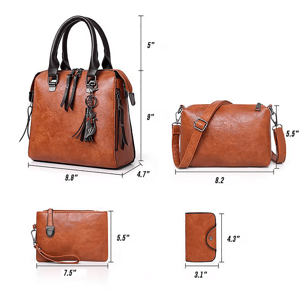 Vintage Leather 4-Piece Messenger Bag Set | Luxury Leather Tote, Clutch & Wallet Set, featuring elegant brown leather design.