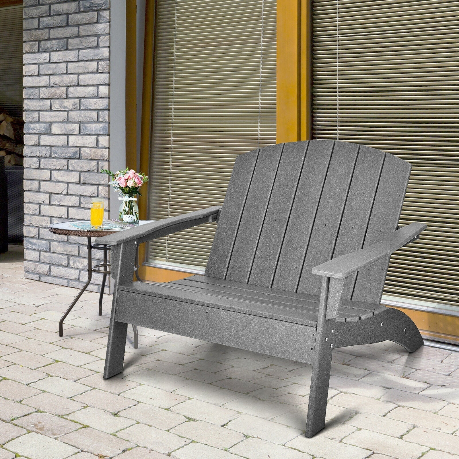Gray HDPE Patio Adirondack Chair for Porch Garden Backyard with sturdy build and wide armrests
