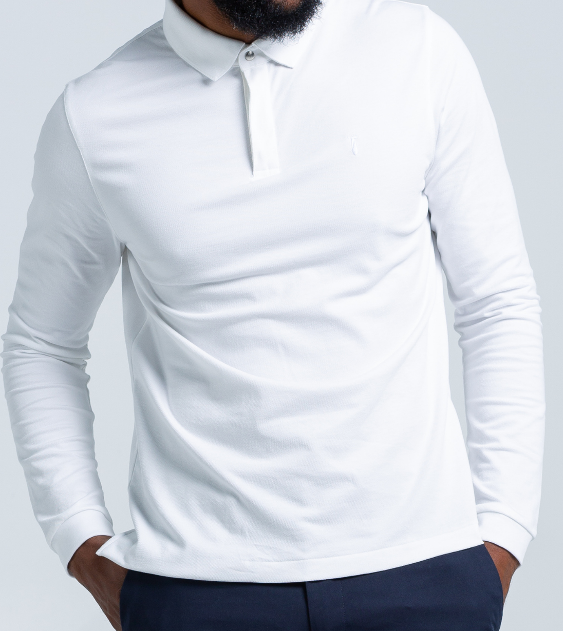 Long Sleeve Perfect Polo showcasing StaySharp Collar and tailored fit in a refined, fade-resistant fabric for cooler days.