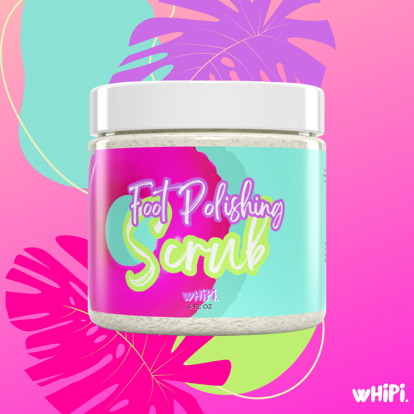Summer Perfect Pedi Foot Scrub in colorful packaging on tropical background
