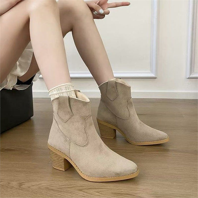 Women’s Retro Sock Cuff Booties – Stylish Ankle Boots with Stretch Cuff