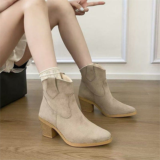 Women’s Retro Sock Cuff Booties – Stylish Ankle Boots with Stretch Cuff