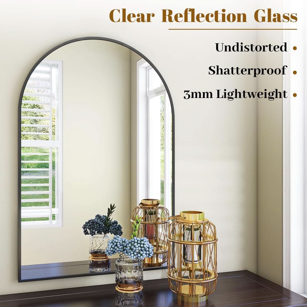 Arched Wall Mirror 24x36 Black Frame Wall Mounted Vanity