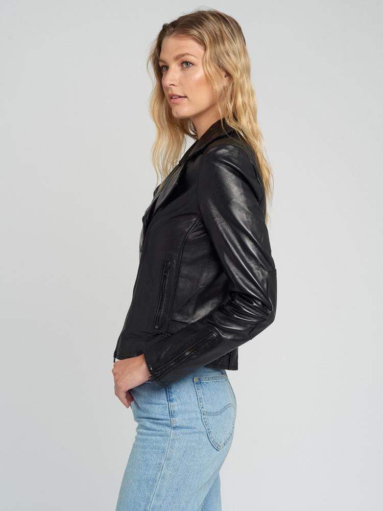 Liza Black Hardware Black Moto Leather Jacket