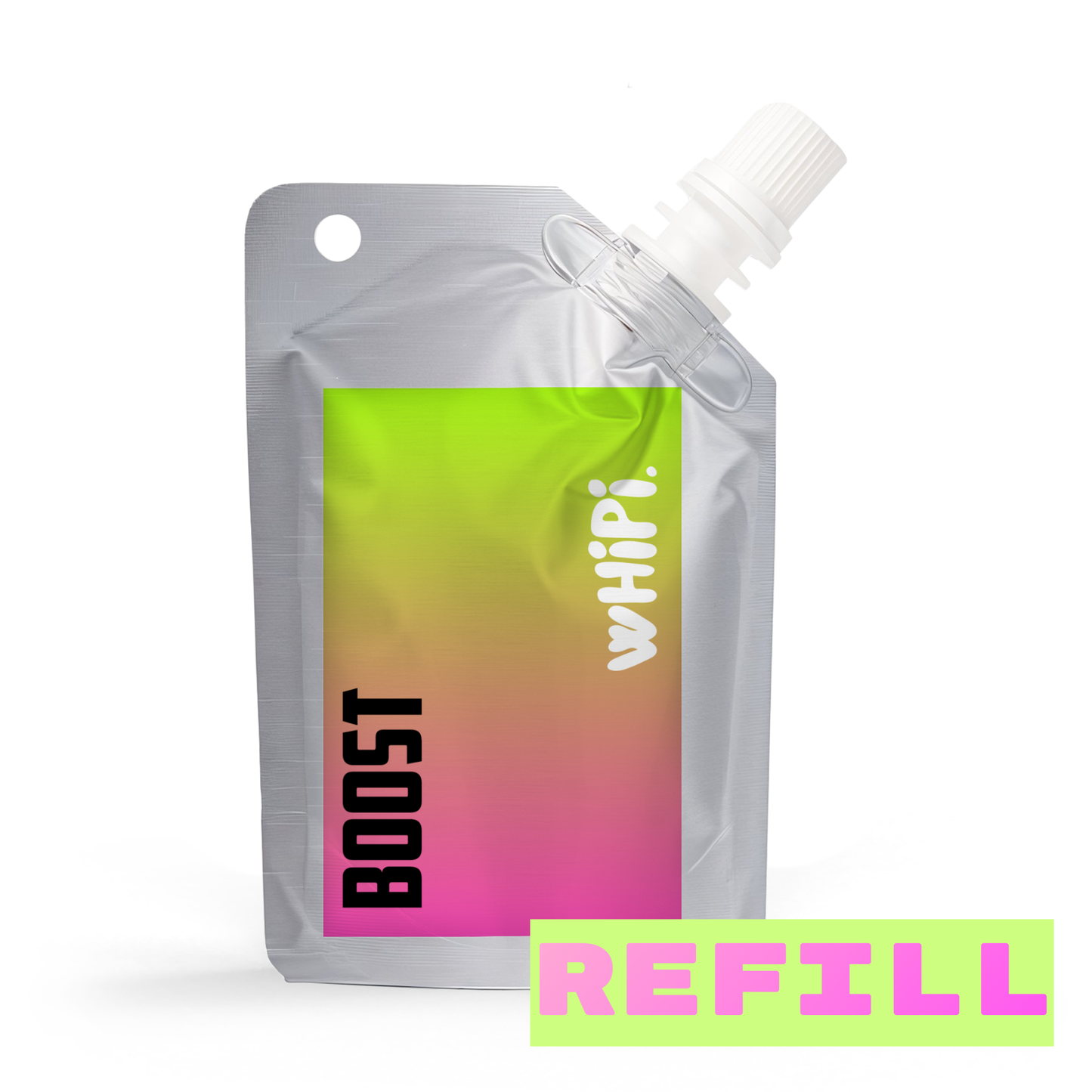 Boost- Crown Whip Scalp Tonic refill pouch with vibrant label design.