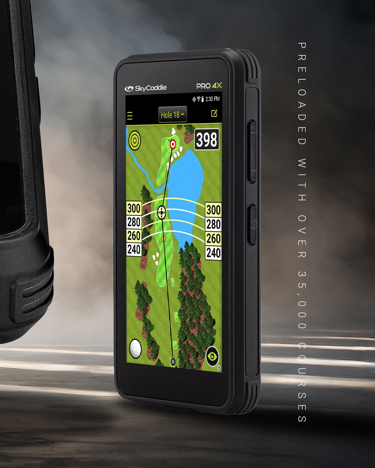 SkyCaddie® PRO 4X compact GPS golf device with map display, limited time warranty offer until March 31, 2026.