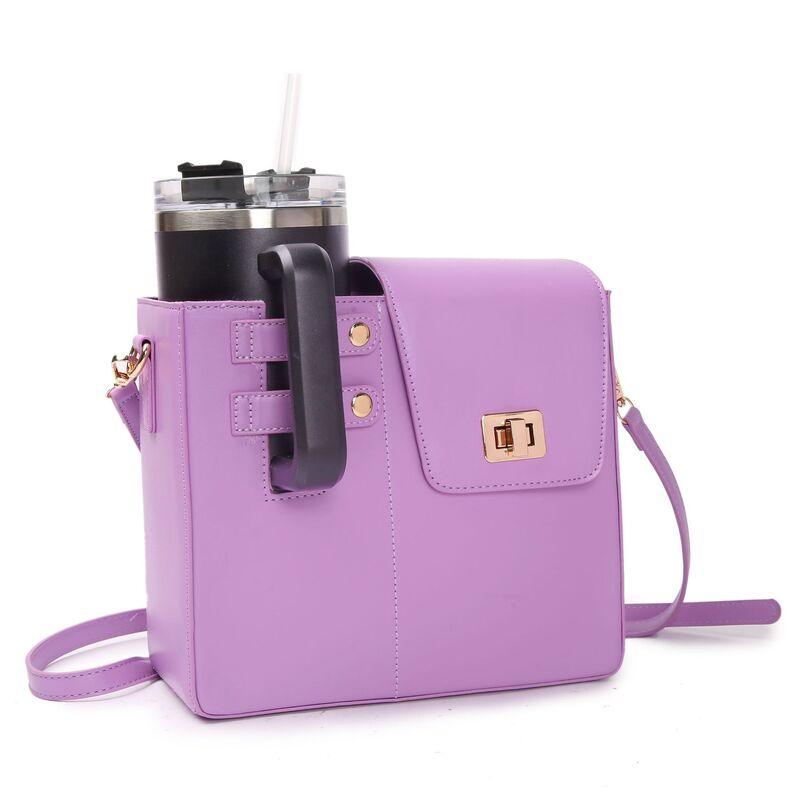 VersaStyle Crossbody Handbags in purple with cup holder, combining chic design and practical features for everyday use.