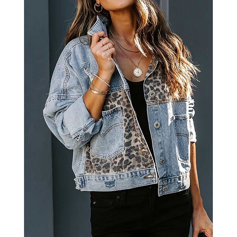 Women's Cropped Distressed Denim Jacket