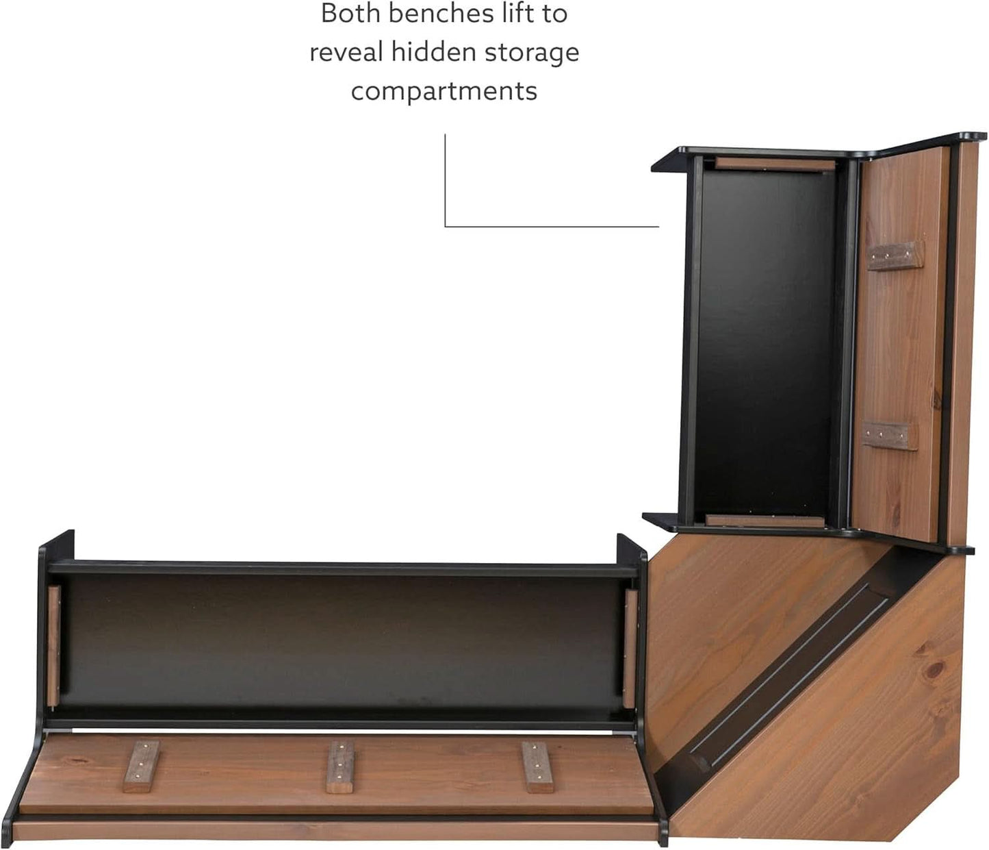 Black Pecan Five Seat Dining Set With Storage Benches