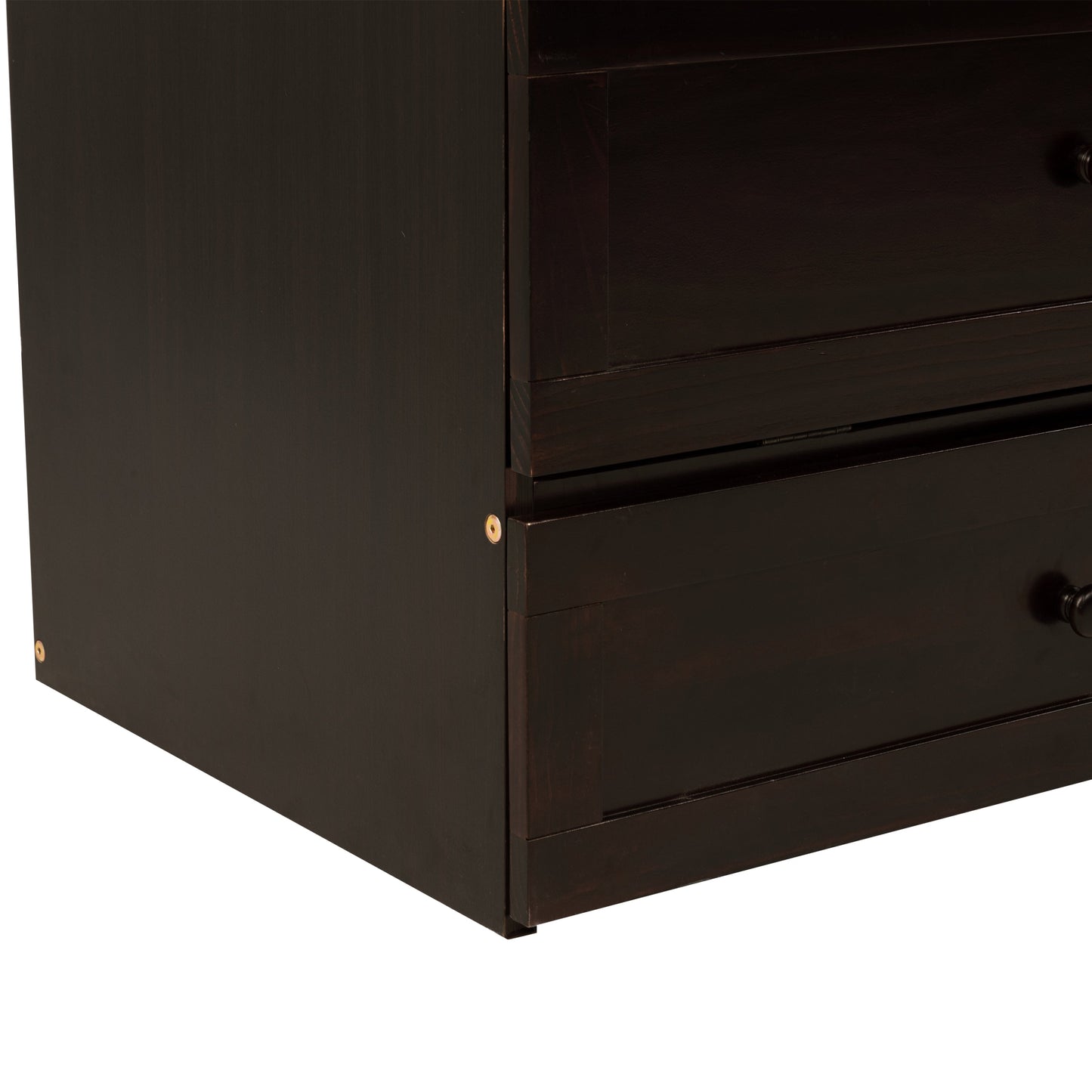 Queen Size Murphy Bed, Pine Wood Cabinet Bed with Rattan Decoration and Storage Drawer,Espresso