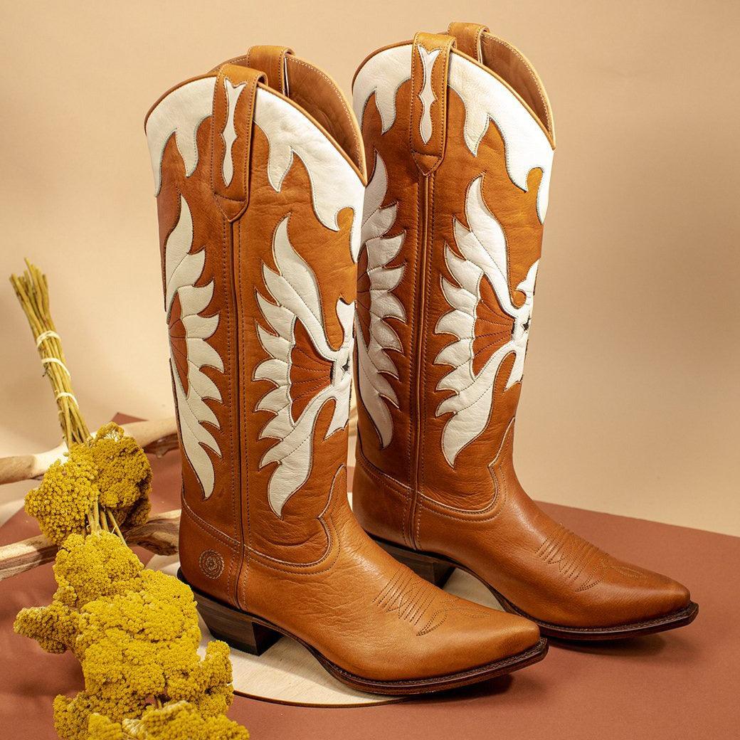 Rising Phoenix Cowgirl Boots - Stylish Cowboy Boots for Trendy Women with high cylinder and Phoenix embellishment.