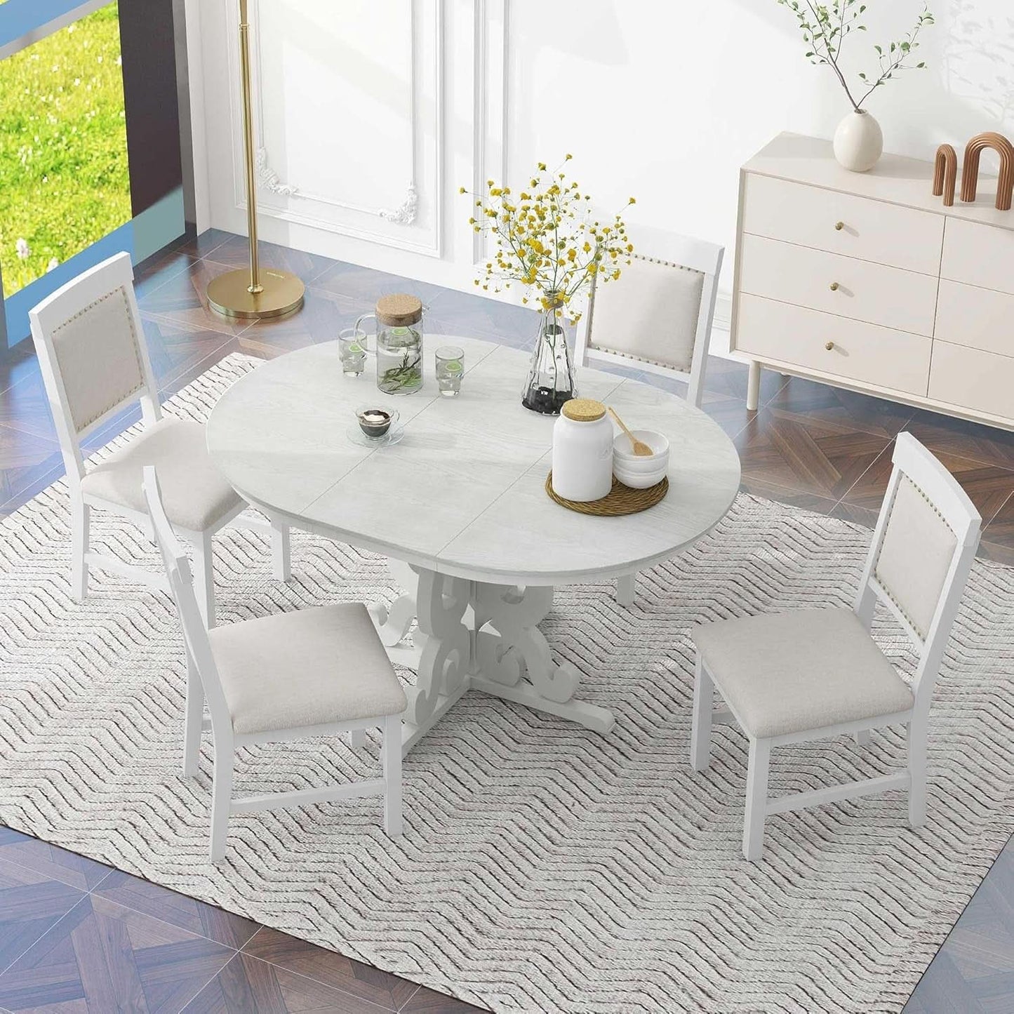 Round Solid Wood Dining Table Set Four