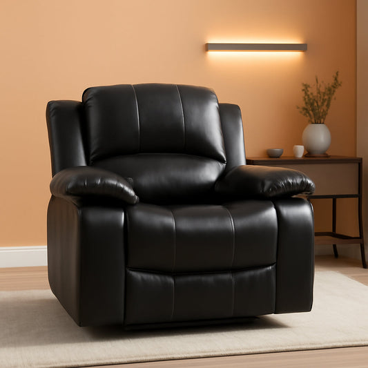 Power Reclining Bonded Leather Living Room Set Black featuring a single black leather recliner with modern design.