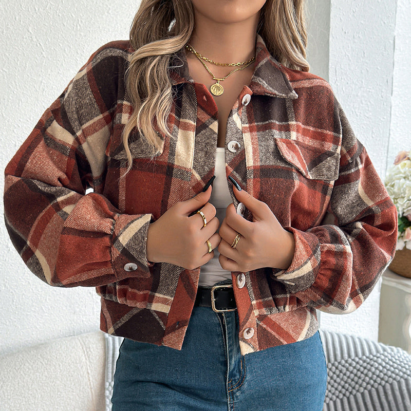 Plaid Shacket – Women’s Long-Sleeve Button-Down Shirt Jacket