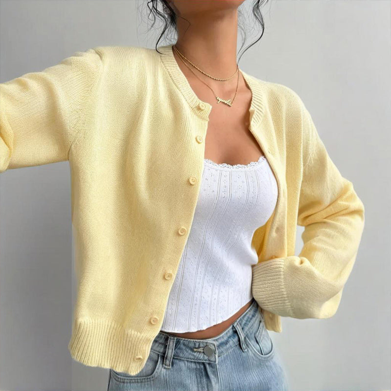 Light Ribbed Button-Up Cardigan