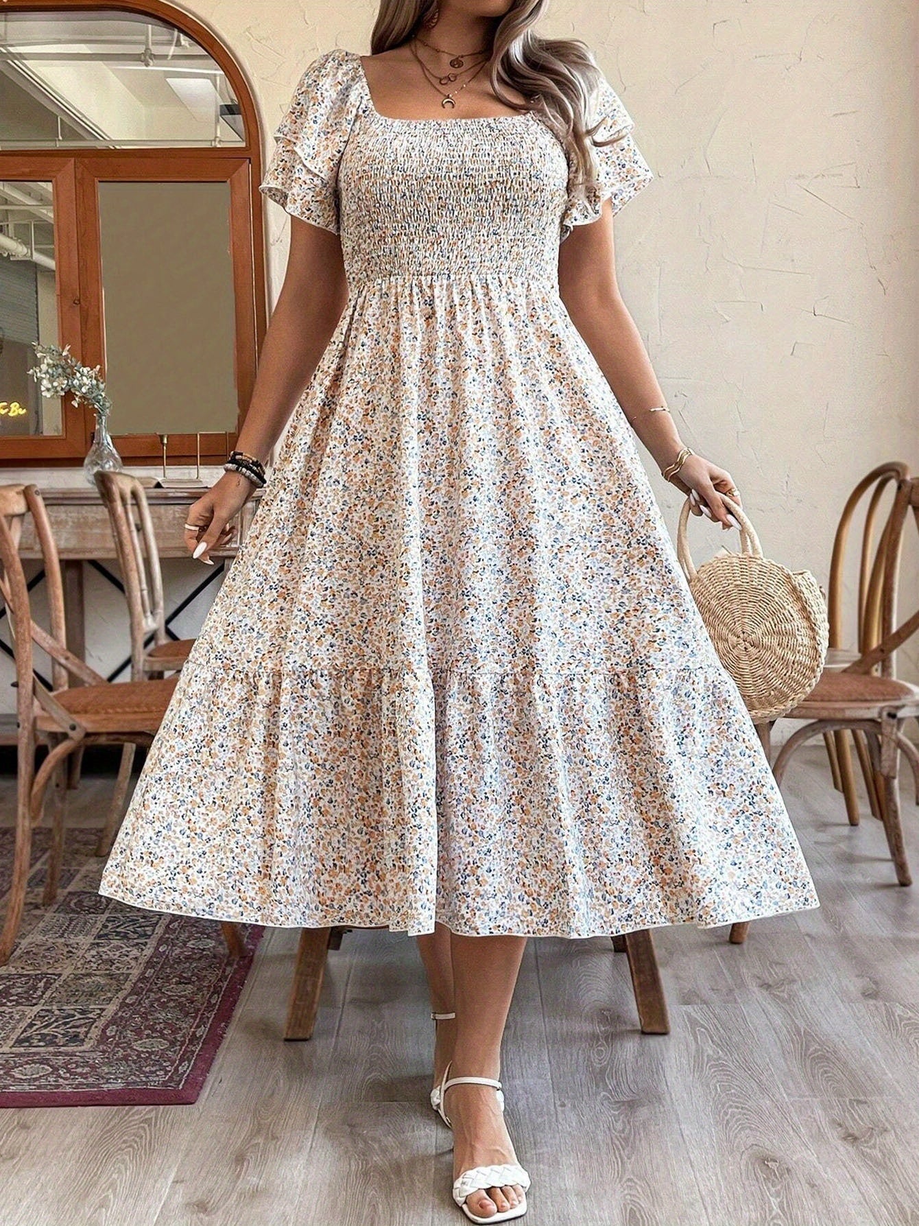 Plus Size Backless Midi Dress – Elegant Pleated Summer Party Dress