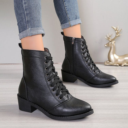 British Style High-Top Zipper Leather Boots — Women’s Trend Fashion Boots for casual or semi-formal looks.