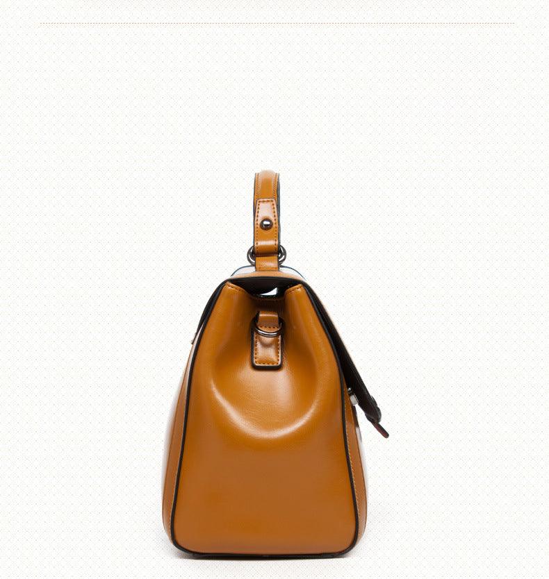 Side view of Retro Brown Luxury Genuine Leather Fashion Handbag for Cowgirls - Premium Black & Retro Brown