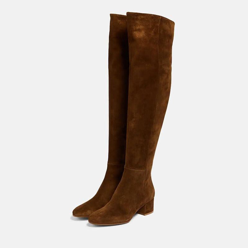 Desert Rose Suede Over the Knee Boots for Cowgirl Fashion - Comfortable & Stylish, featuring genuine cowhide suede and 2-inch heel.