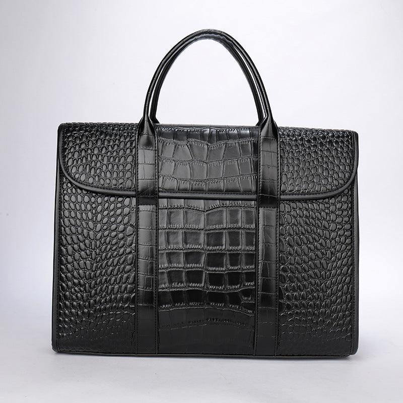 Exotic Croco Leather Laptop Bag - Luxury Genuine Cowhide for Stylish Women showcasing crocodile print and spacious design.