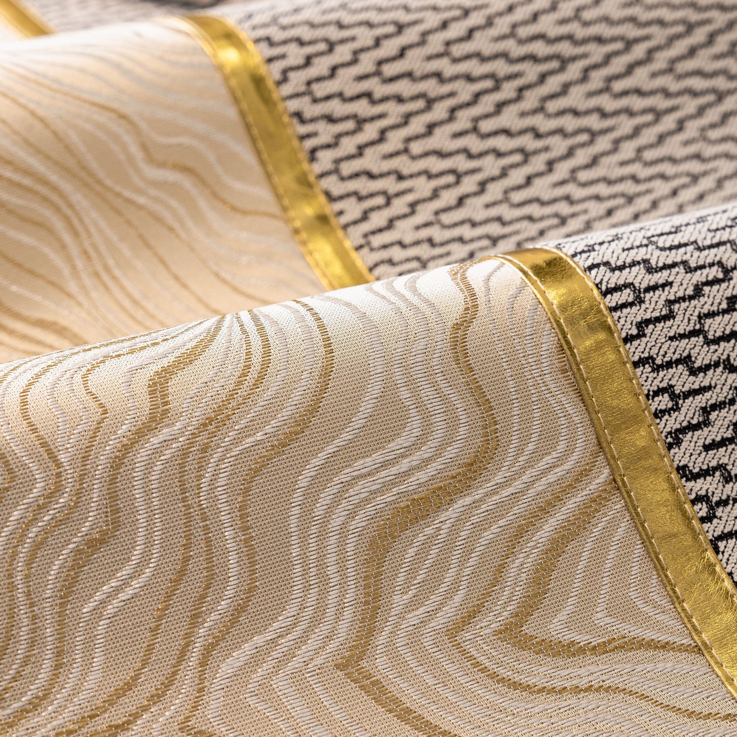 Non-Slip Couch Cover with Gold Trim, Sofa Slipcover for Sectional & Loveseat with chenille fabric and dual-pattern design.