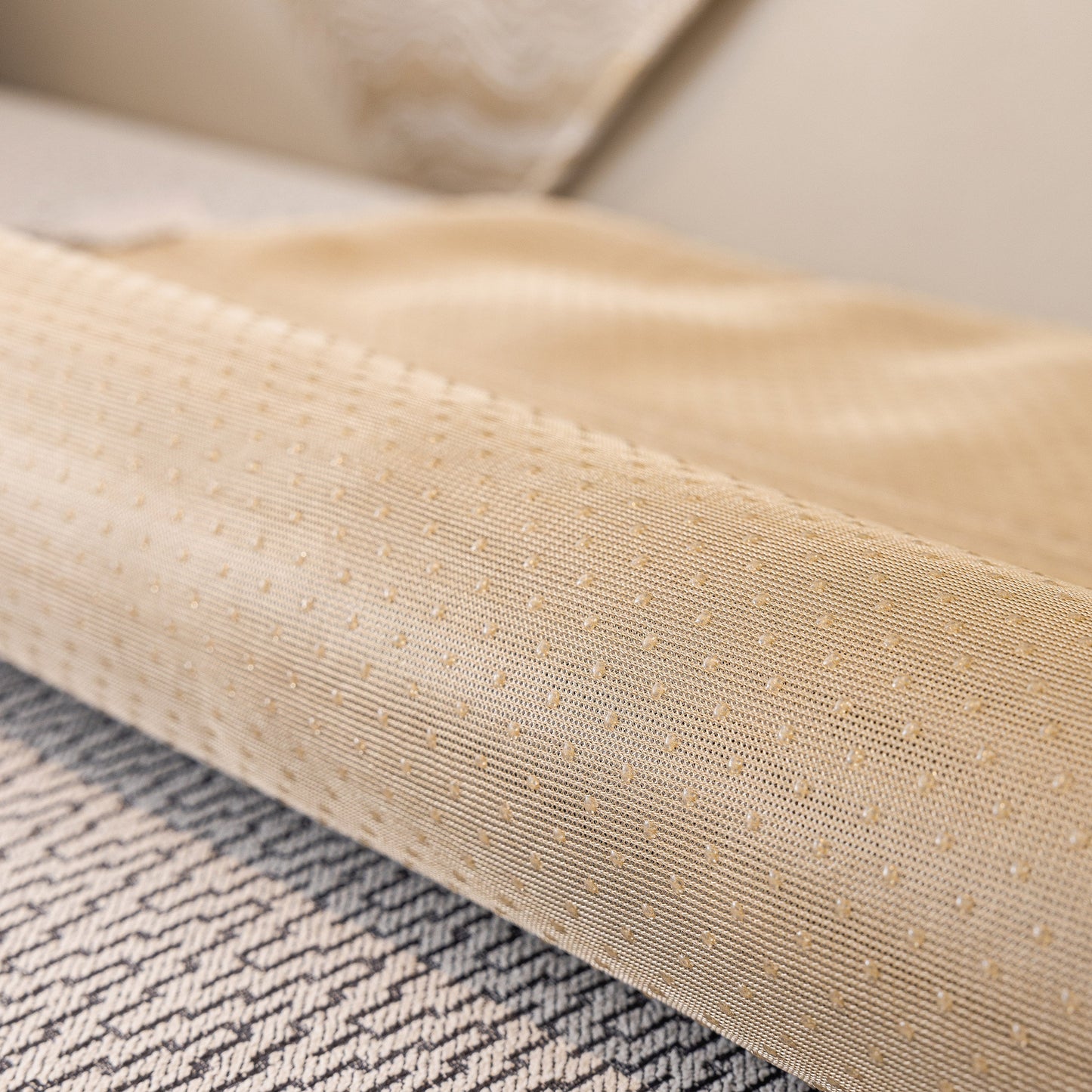 Non-Slip Couch Cover with Gold Trim, Sofa Slipcover for Sectional & Loveseat showing fine details of chenille fabric and silicone dots