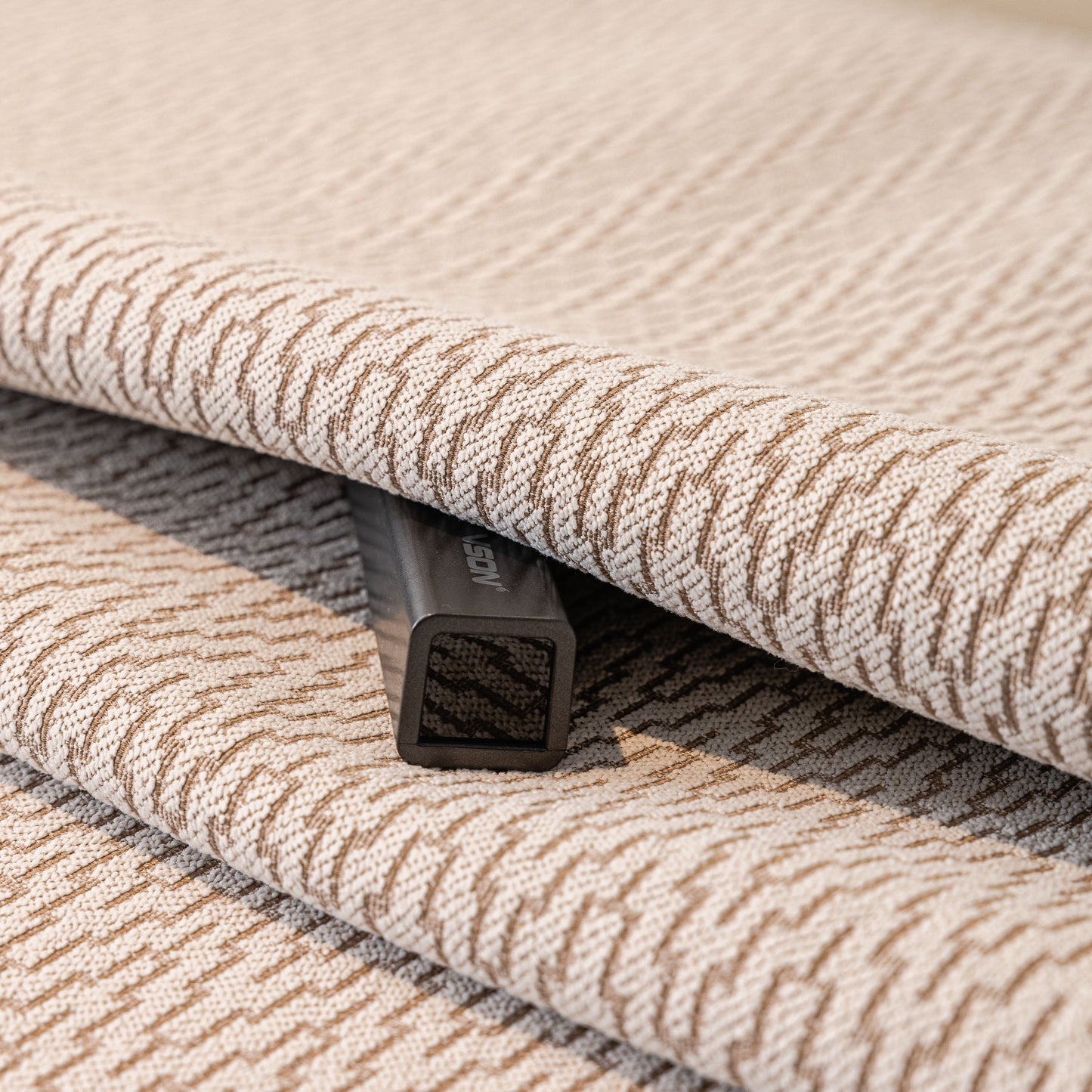 Non-Slip Couch Cover with Gold Trim, Sofa Slipcover for Sectional & Loveseat showing dense chevron weave and silicone anti-slip dots.