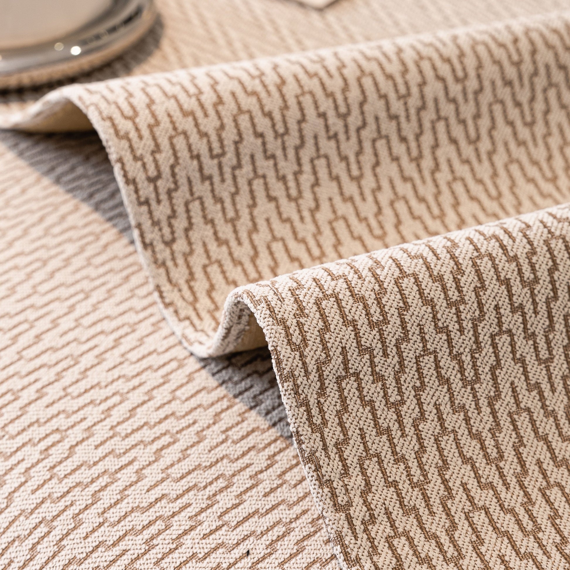 Close-up of dense chevron weave on a Non-Slip Couch Cover with Gold Trim, Sofa Slipcover for Sectional & Loveseat from SlipcoverKAS.