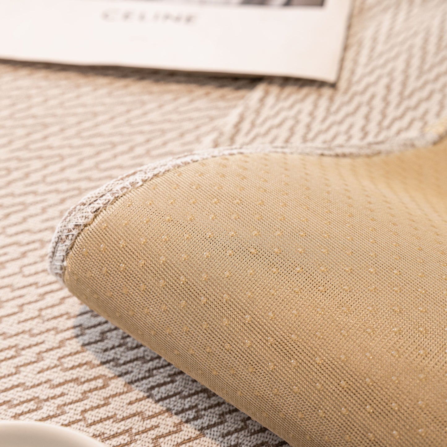 Non-Slip Couch Cover with Gold Trim detail showing anti-slip dots and chevron design, Sofa Slipcover for Sectional & Loveseat