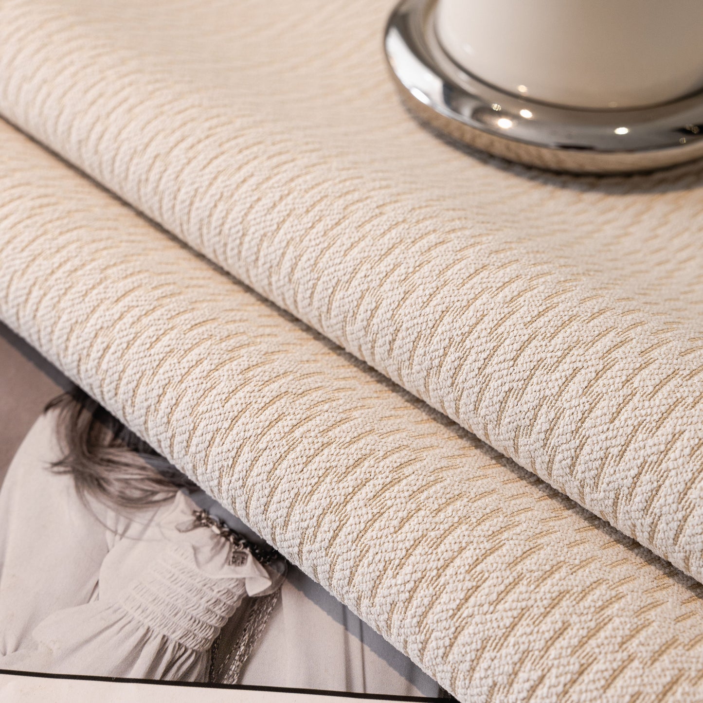 Non-Slip Couch Cover with Gold Trim, Sofa Slipcover for Sectional & Loveseat, chenille fabric with chevron and rock-layer motif.