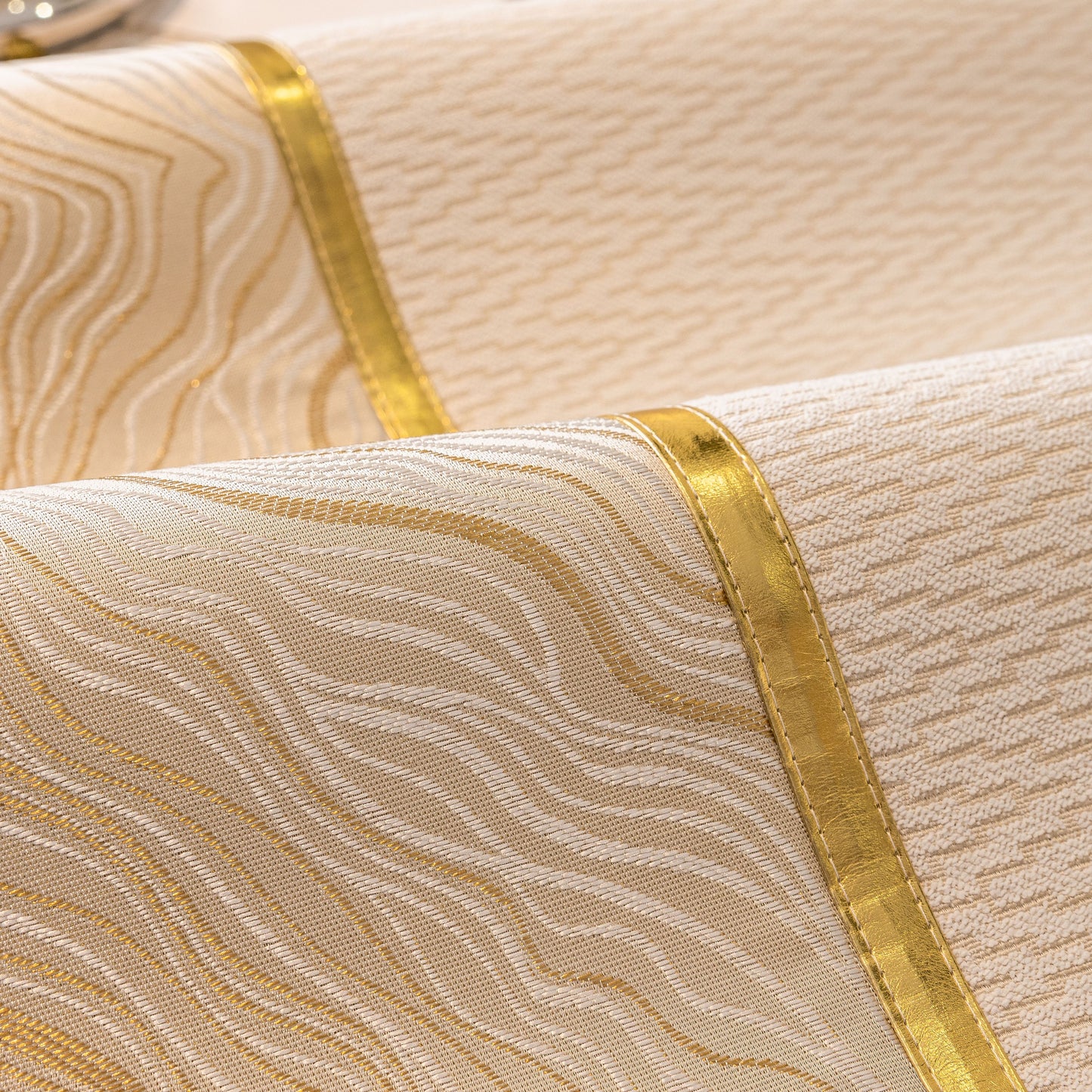 Non-Slip Couch Cover with Gold Trim, Sofa Slipcover for Sectional & Loveseat with chevron weave and rock-layer motifs detail