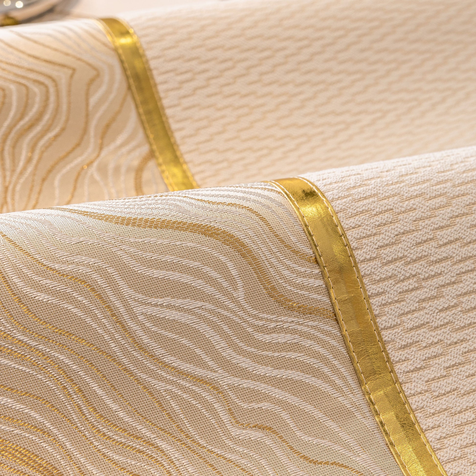 Non-Slip Couch Cover with Gold Trim, Sofa Slipcover for Sectional & Loveseat with chevron weave and rock-layer motifs detail