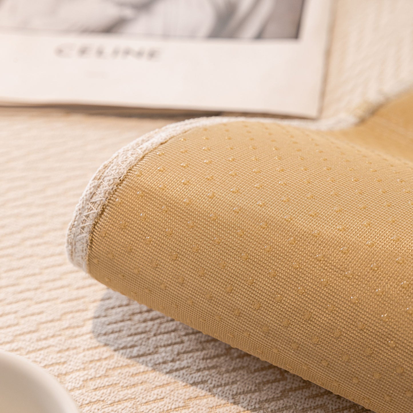 Non-Slip Couch Cover with Gold Trim, Sofa Slipcover for Sectional & Loveseat showing chenille texture and silicone dots