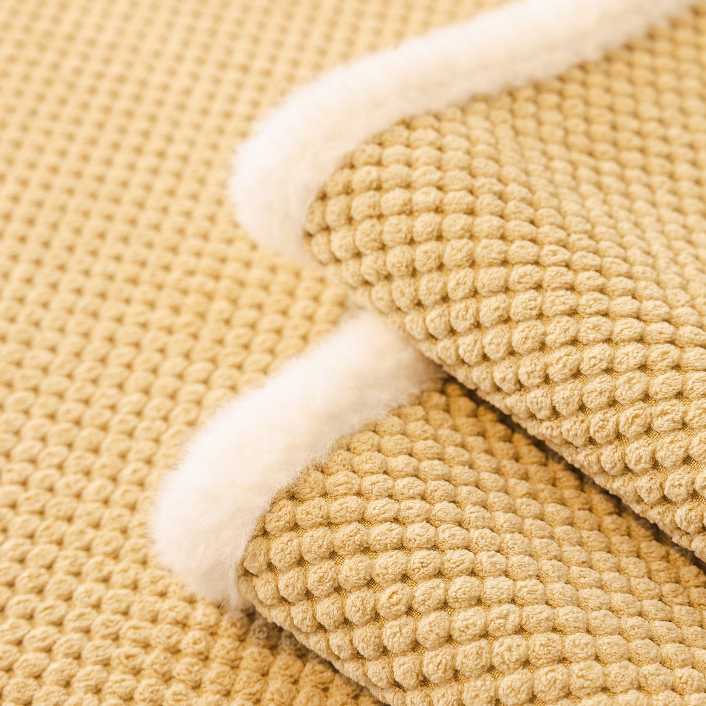 Dog Washable Sofa Protector Cover, Non-Slip Couch Slipcover with Soft Furry Trim in beige honeycomb texture and faux rabbit fur trim.