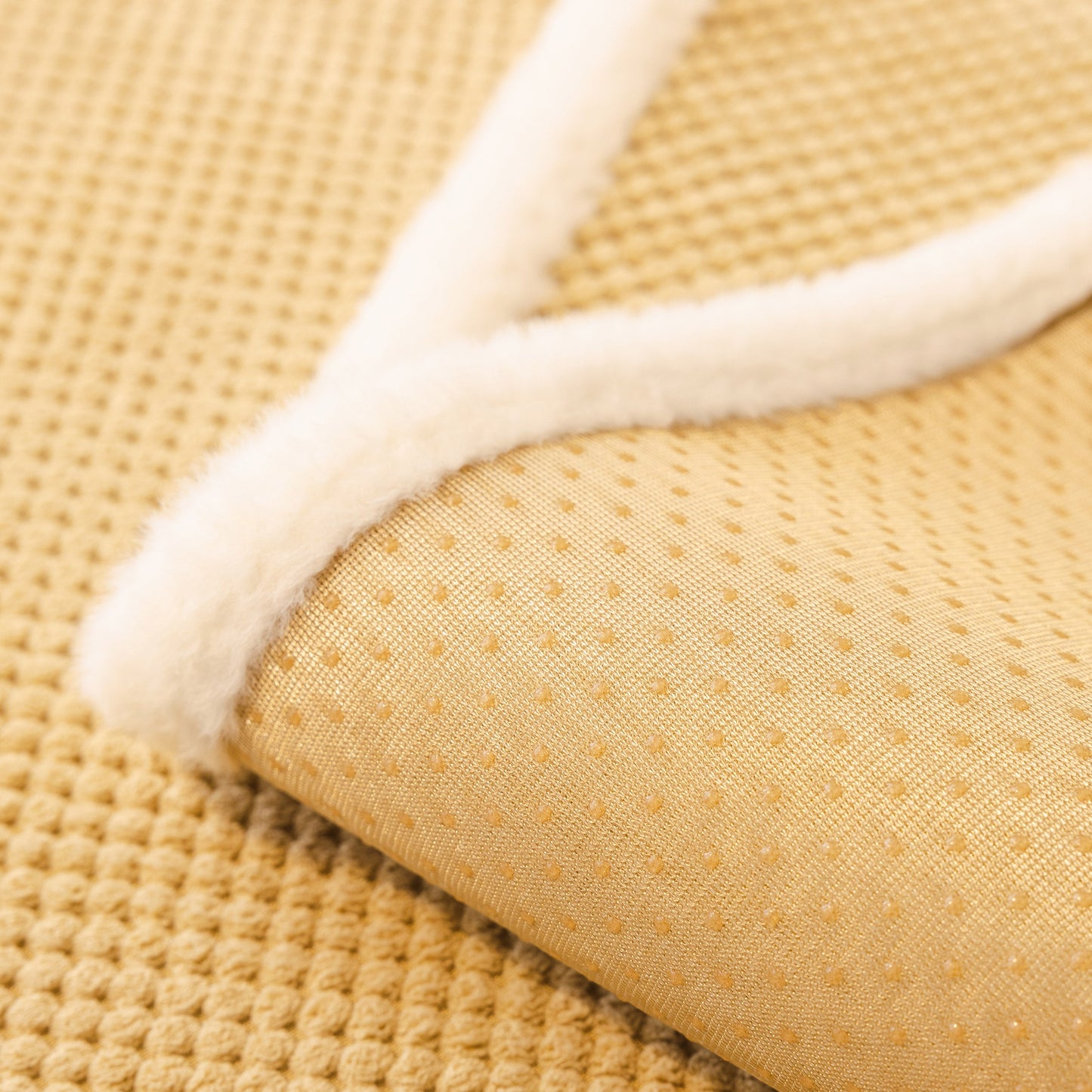 Dog Washable Sofa Protector Cover, Non-Slip Couch Slipcover with Soft Furry Trim in beige with honeycomb texture and silicone granules
