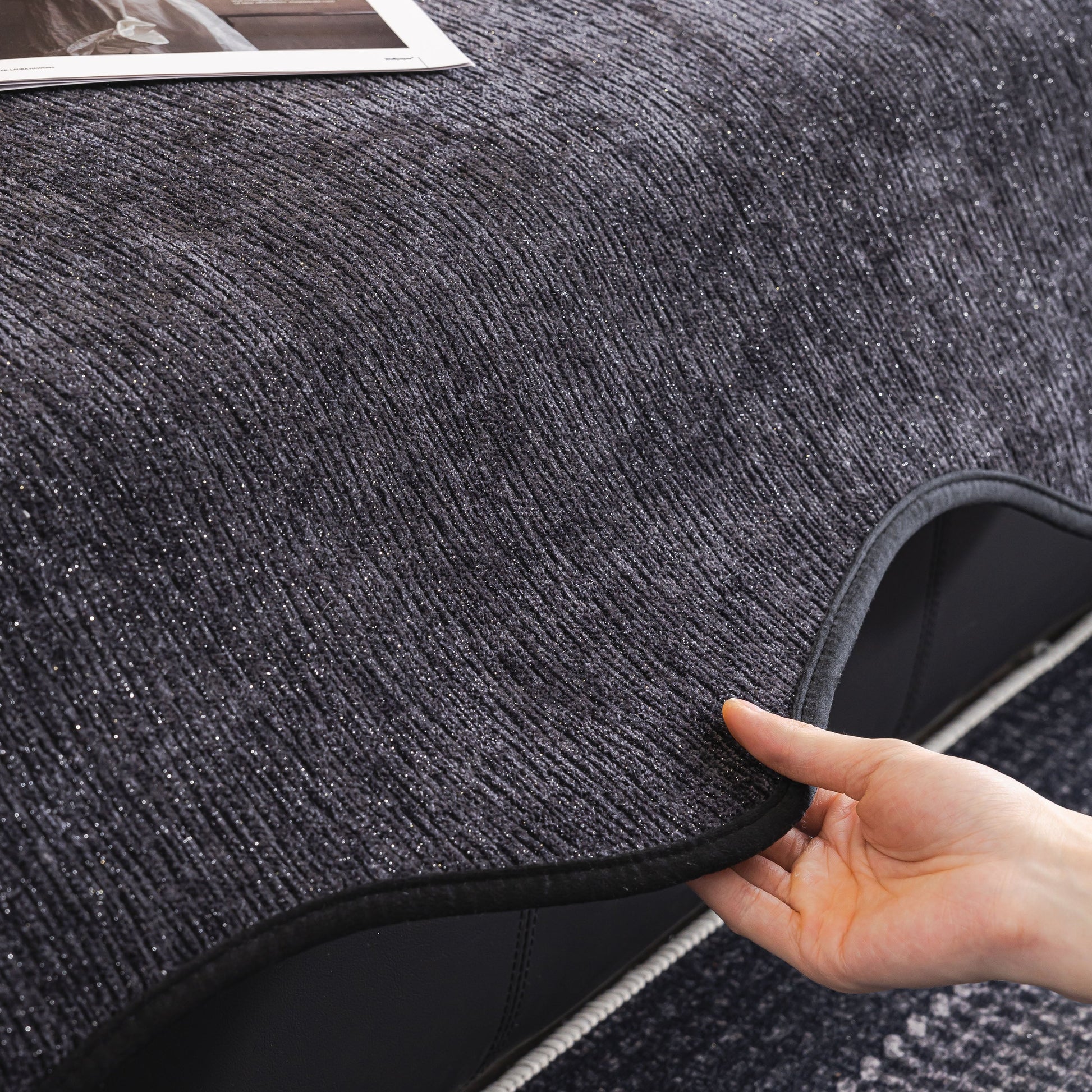 Chenille Couch Cover with Scalloped Edge, Non-Slip Modular Slipcover Sectional showcasing plush texture and elegant border detail